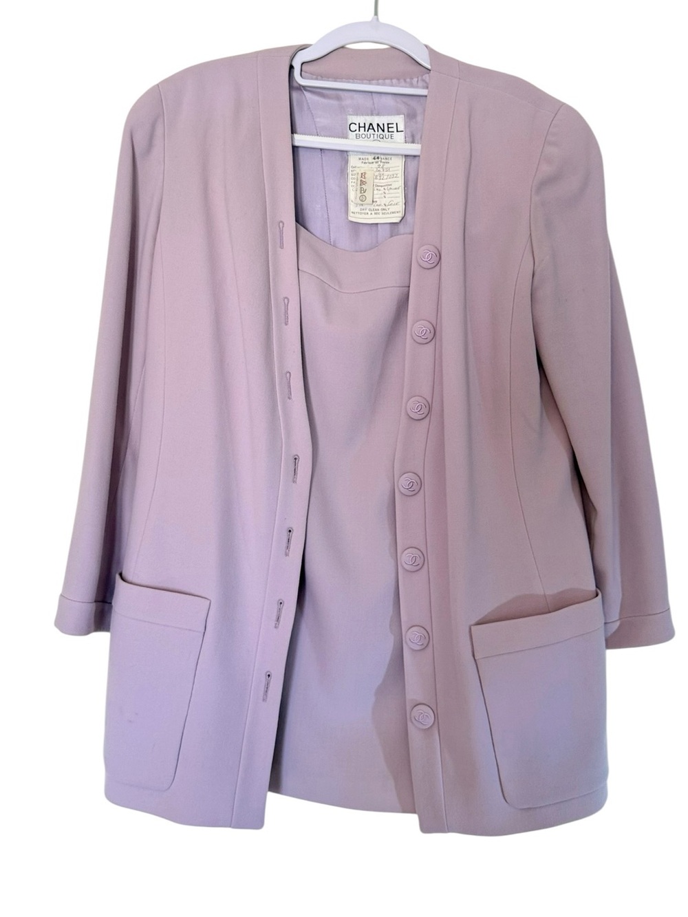 Vintage CHANEL Boutique Lavender Wool & Silk Two-Piece Skirt Suit